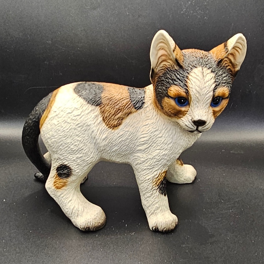Vintage House of Global Art Calico Kitten Figurine Hand Painted Japan Cat Decor
